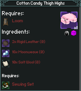 item crafting recipe for "Cotton Candy Thigh Highs"